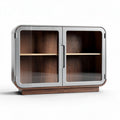 Buffetkast met glazen deuren en houten planken 80 x 40 x 70cm bruin en zilver