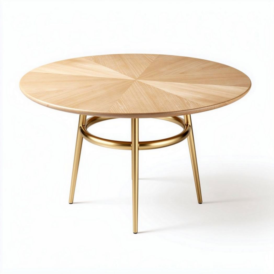 Ronde houten tafel met gouden metalen poten 100 x 100 x 75 cm
