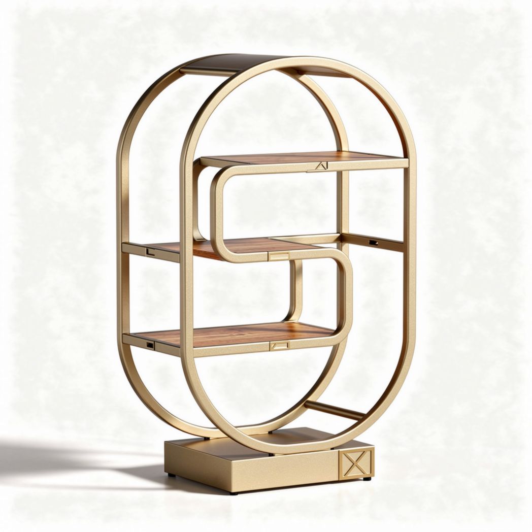 Royale open boekenkast met gouden afwerking en houten planken 60 x 30 x 120cm