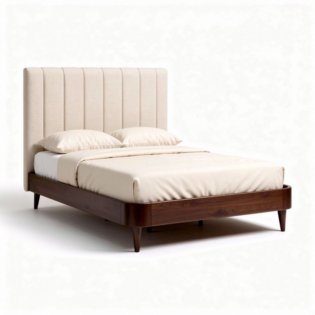 Bed met gestreept hoofdbord van stof en houten frame 200 x 160 x 90cm