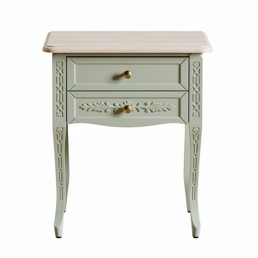 Nachttafel van hout met twee lades in lichtgroene kleur 45 x 35 x 55 cm