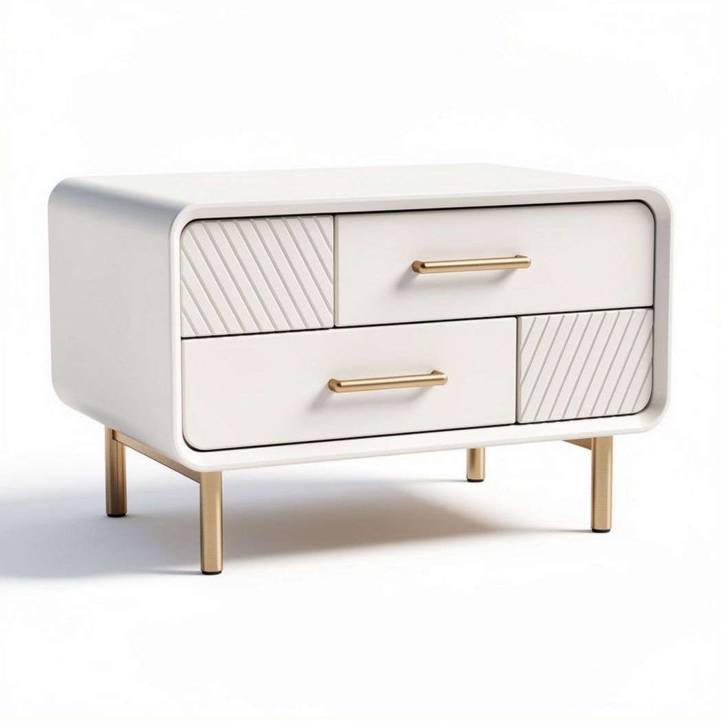 Witte nachtkast met drie lades en gouden handgrepen 60 x 40 x 50 cm
