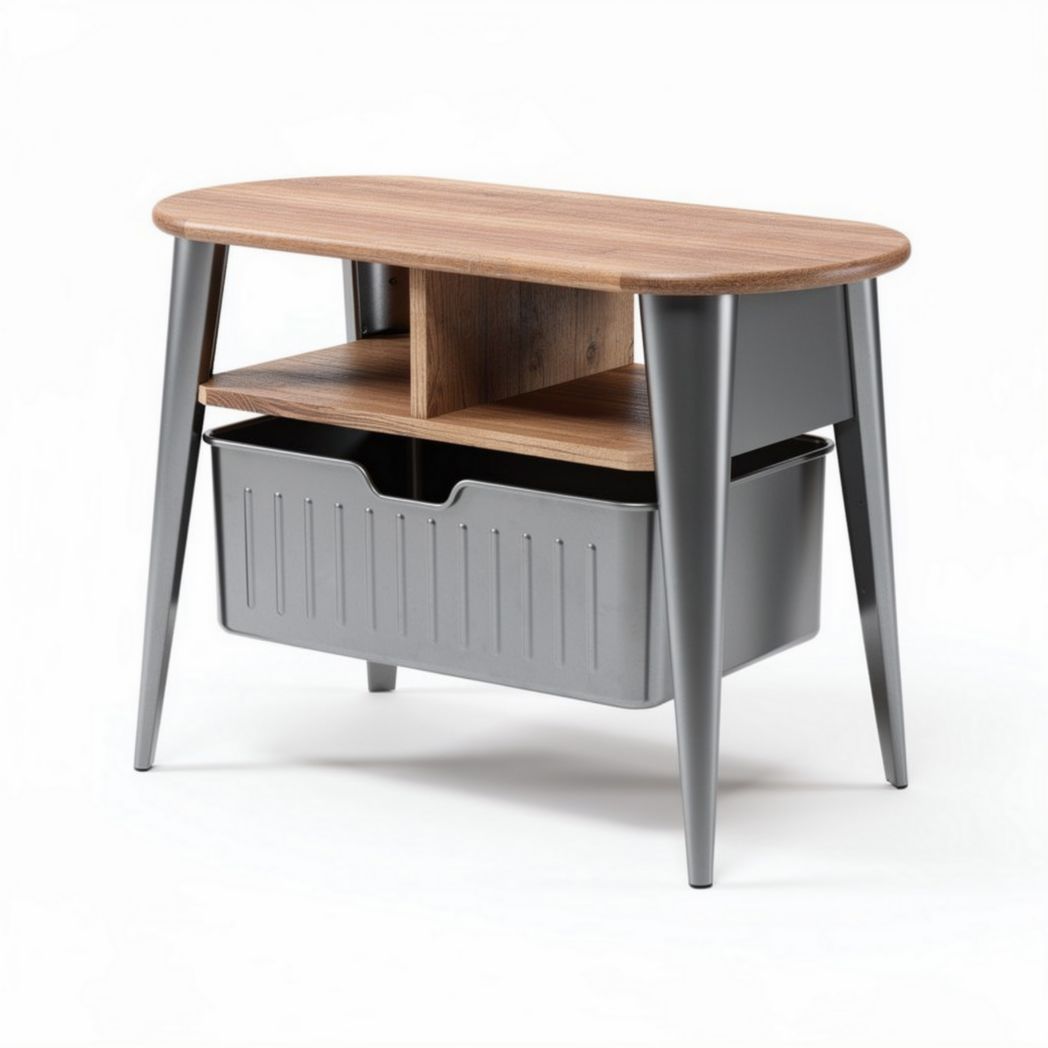 Houten salontafel met grijze opbergbak 80 x 40 x 70cm