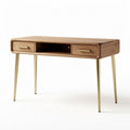 Houten bureau met metalen poten en lades 120 x 60 x 75cm naturel bruin