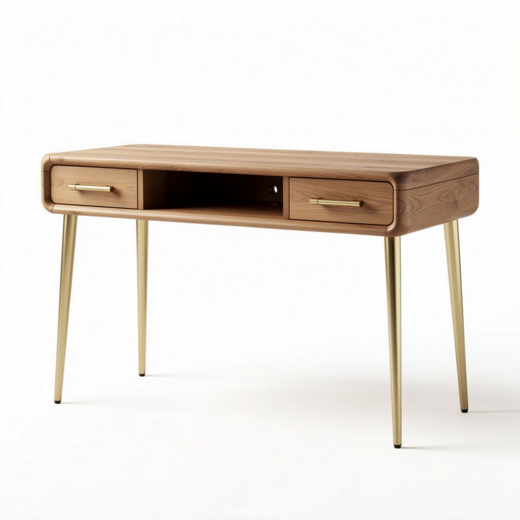 Houten bureau met metalen poten en lades 120 x 60 x 75cm naturel bruin