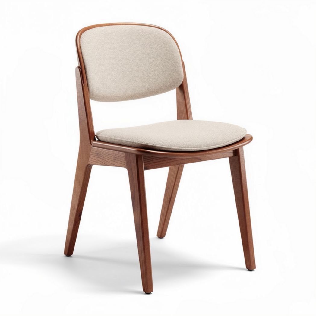Houten eetkamerstoel met stoffering in beige 40 x 40 x 80cm