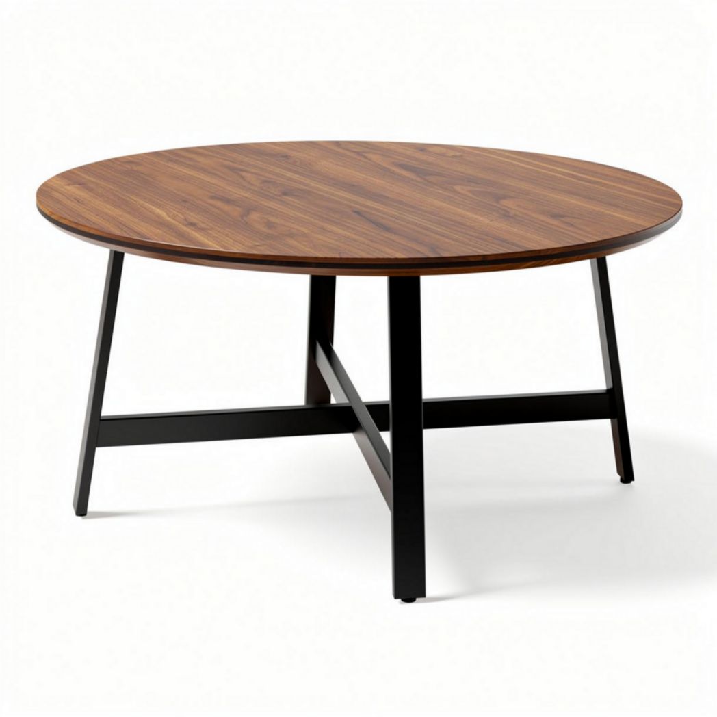 Ronde eettafel van hout met metalen poten 80 x 80 x 45 cm