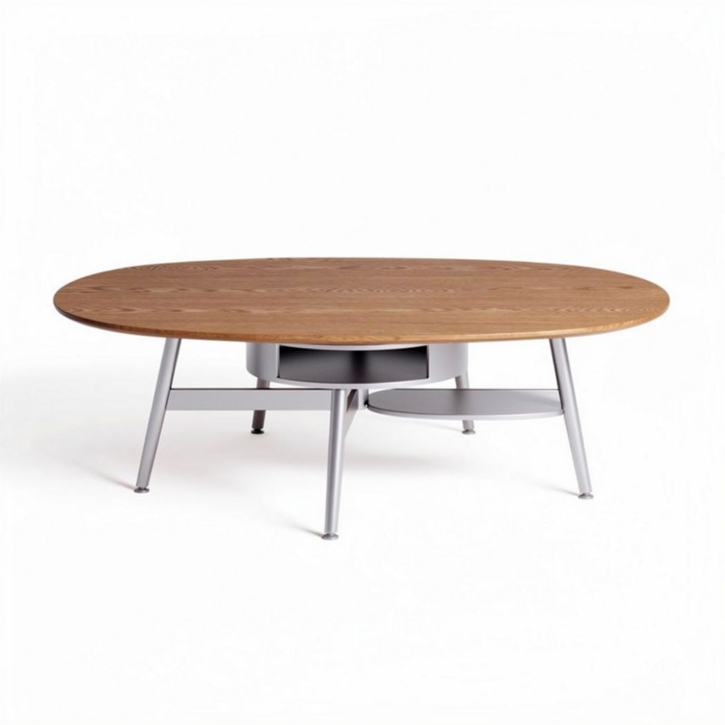 Ronde salontafel van hout en metaal met opbergruimte 120 x 80 x 40cm
