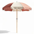 Parasol van katoen met houten kruisvoet in rood en beige 200 x 200 x 240cm