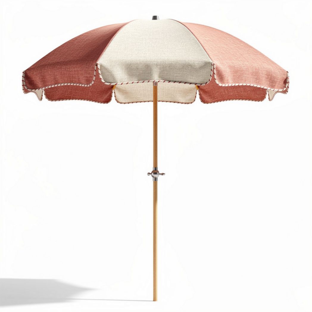 Parasol van katoen met houten kruisvoet in rood en beige 200 x 200 x 240cm