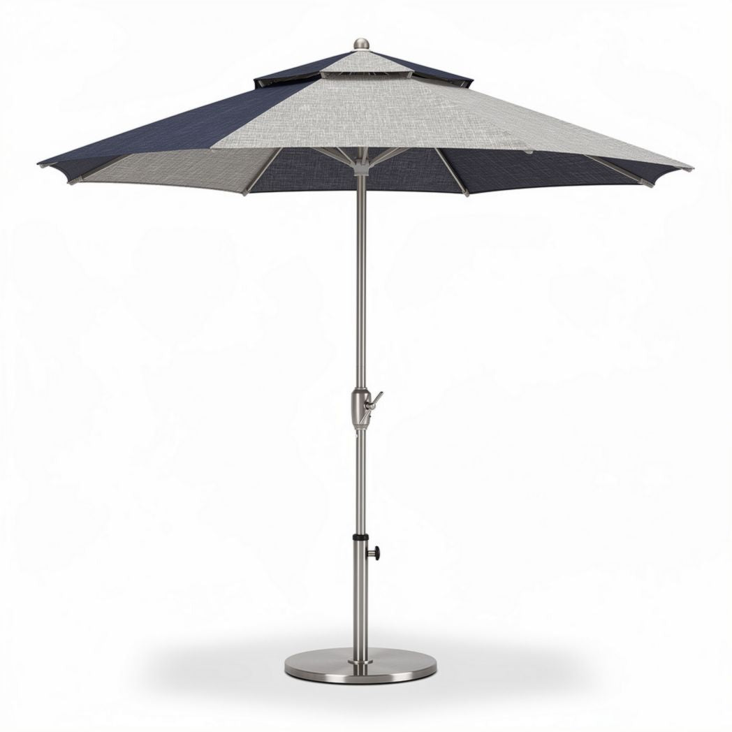 Parasoll met verstelbare voet en UV-bestendige stof 250 x 250 x 240cm grijs en blauw