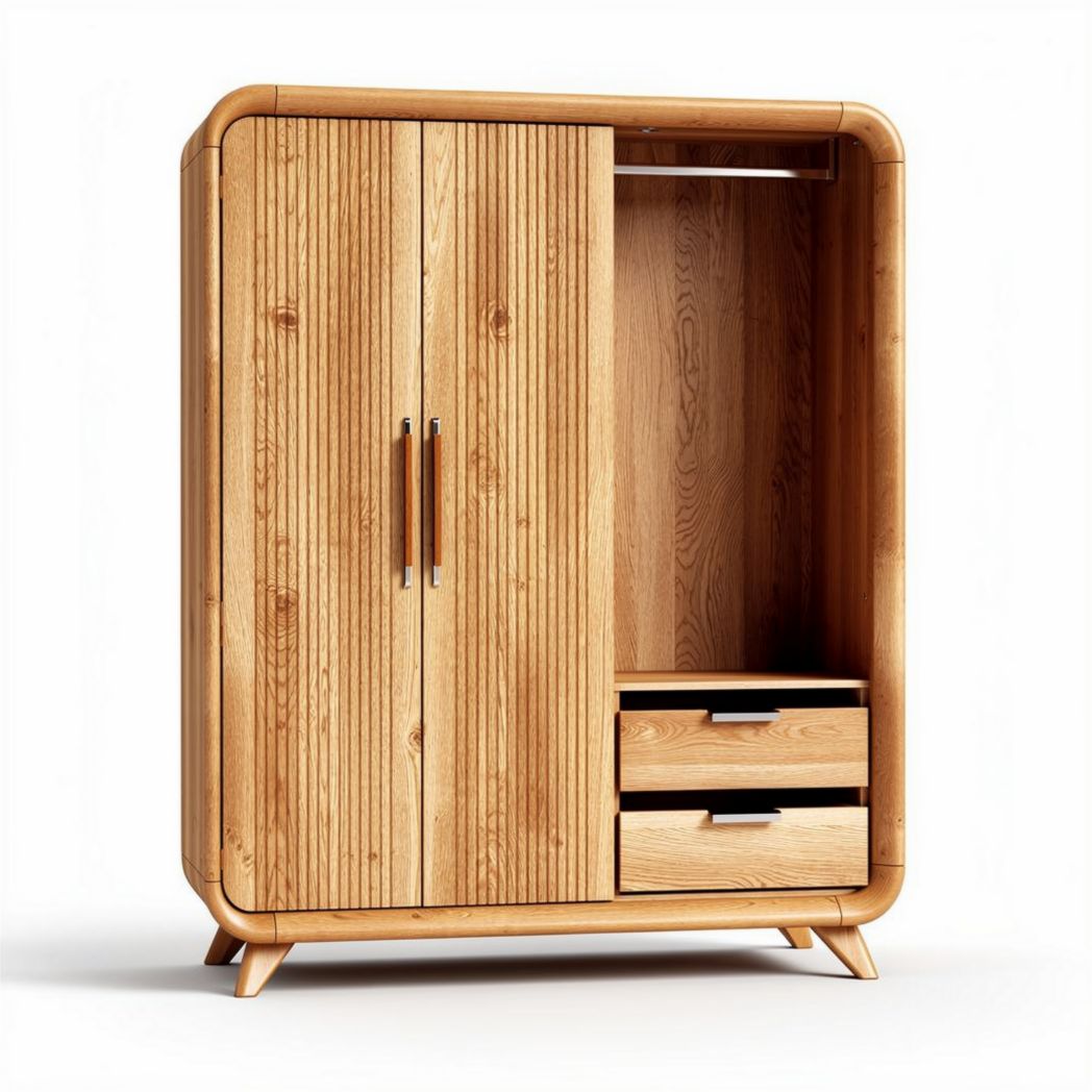 Kast van geborsteld hout met open compartiment en lades 80 x 60 x 140cm