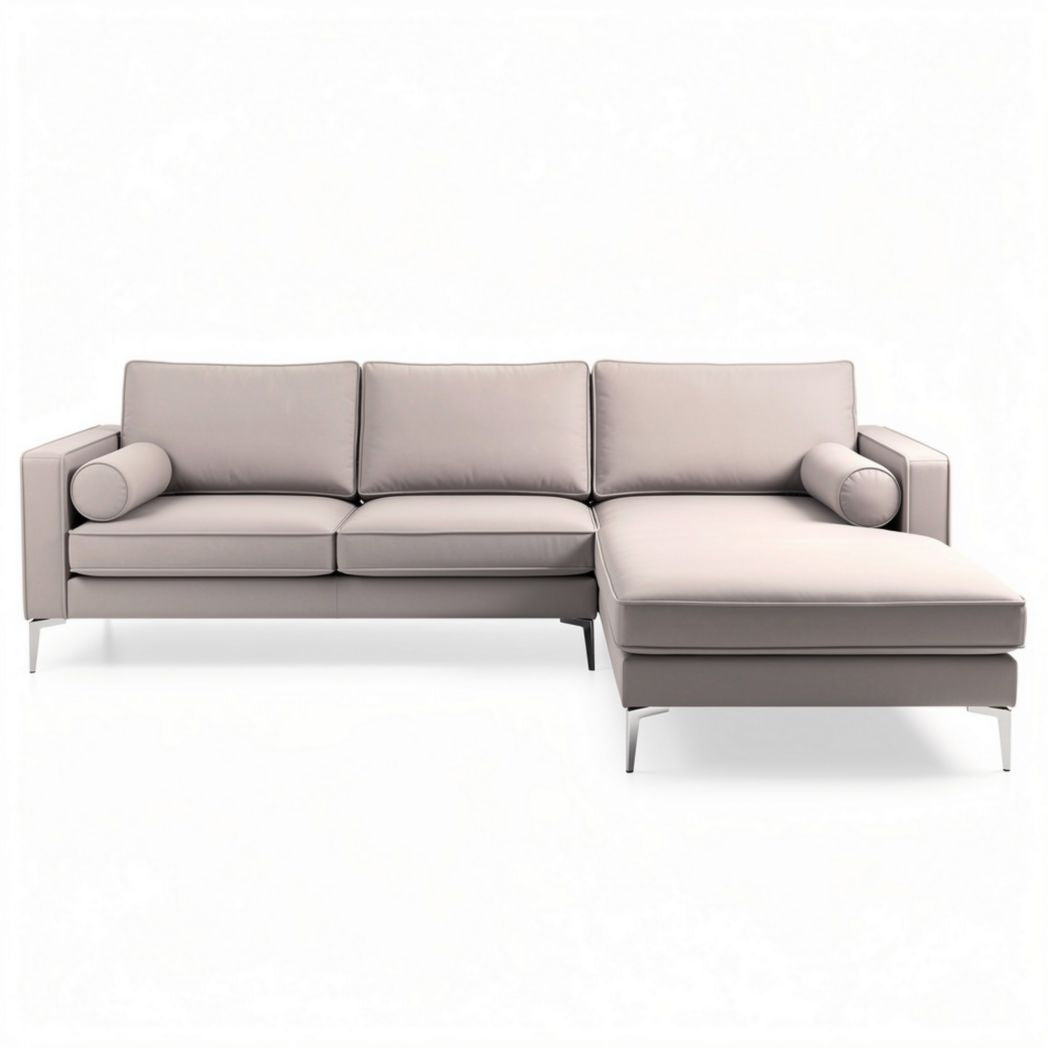 Lichte grijze hoekbank met chaise longue 200 x 90 x 85 cm en stoffen bekleding