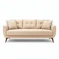 Beige stoffen bank met kussens en houten poten 200 x 90 x 85cm